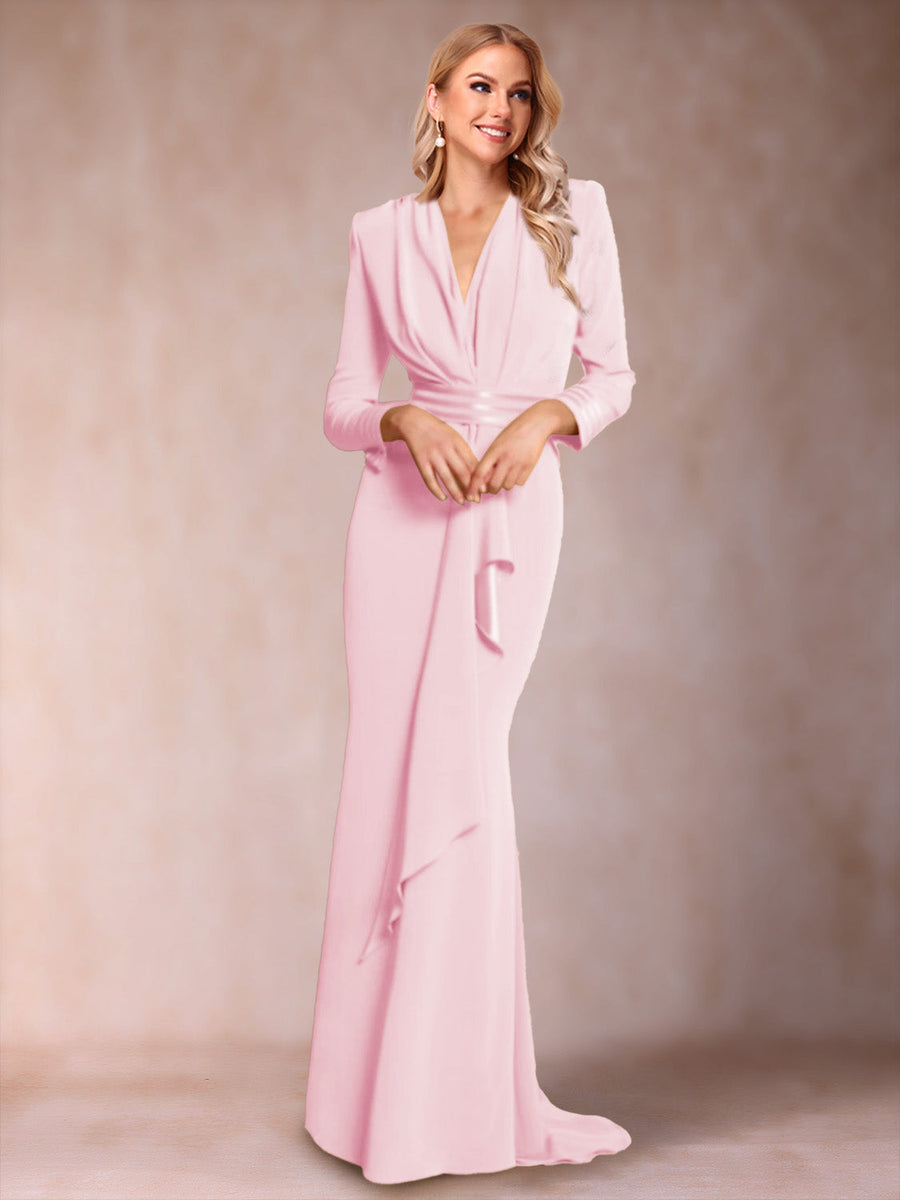 Trumpet/Mermaid V-Neck Long Sleeves Mother of the Bride Dresses with Ruffles