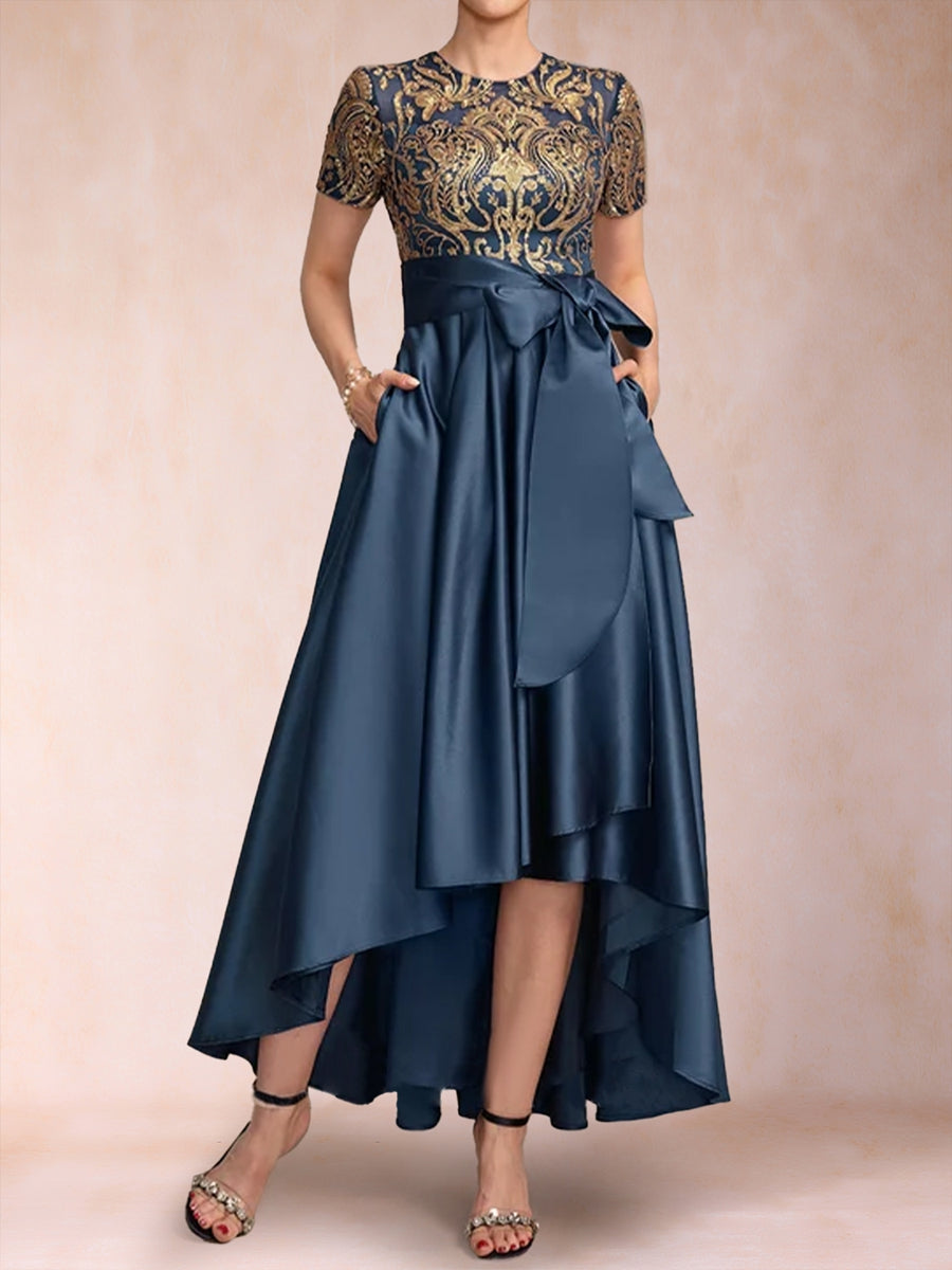 A-Line/Princess Scoop Short Sleeves Mother of the Bride Dresses with Ruched