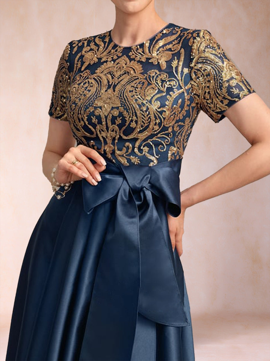 A-Line/Princess Scoop Short Sleeves Mother of the Bride Dresses with Ruched