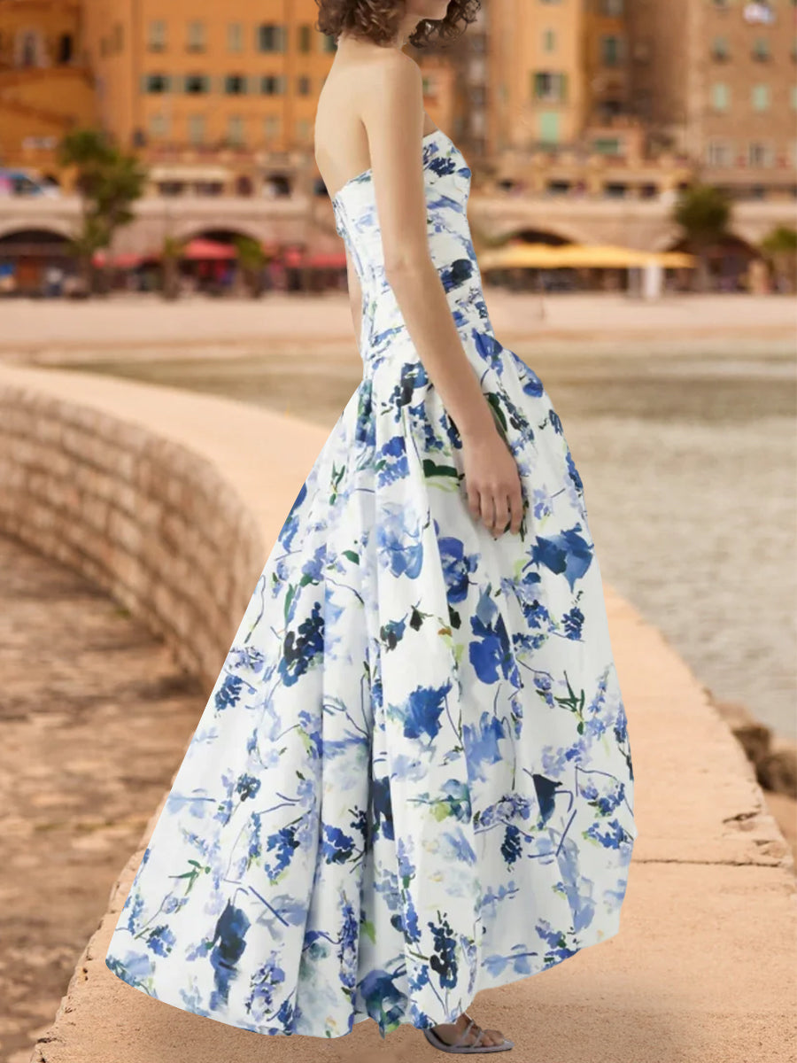 A-Line/Princess Strapless Sleeveless Formal Dresses with Ruched