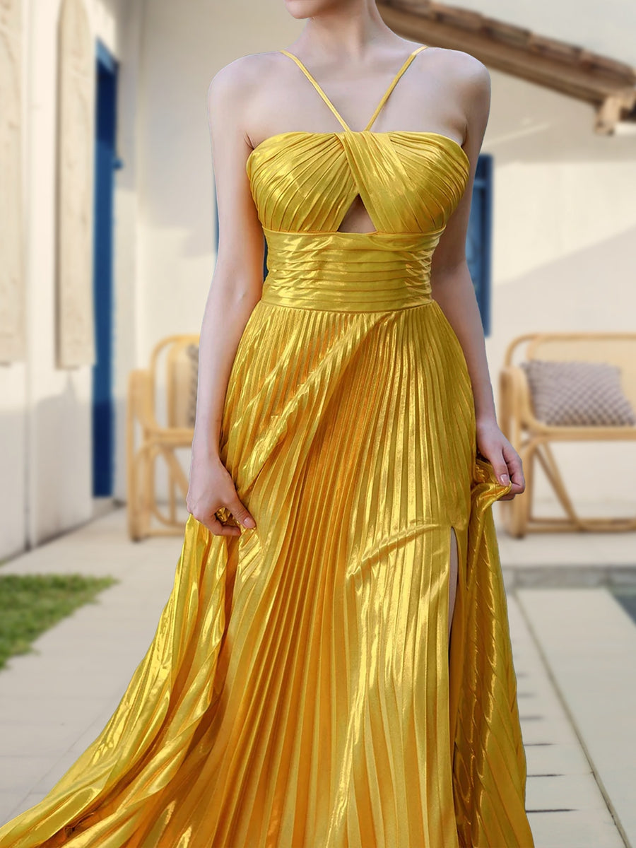 A-Line/Princess Spaghetti Straps Sleeveless Formal Dresses with Ruched