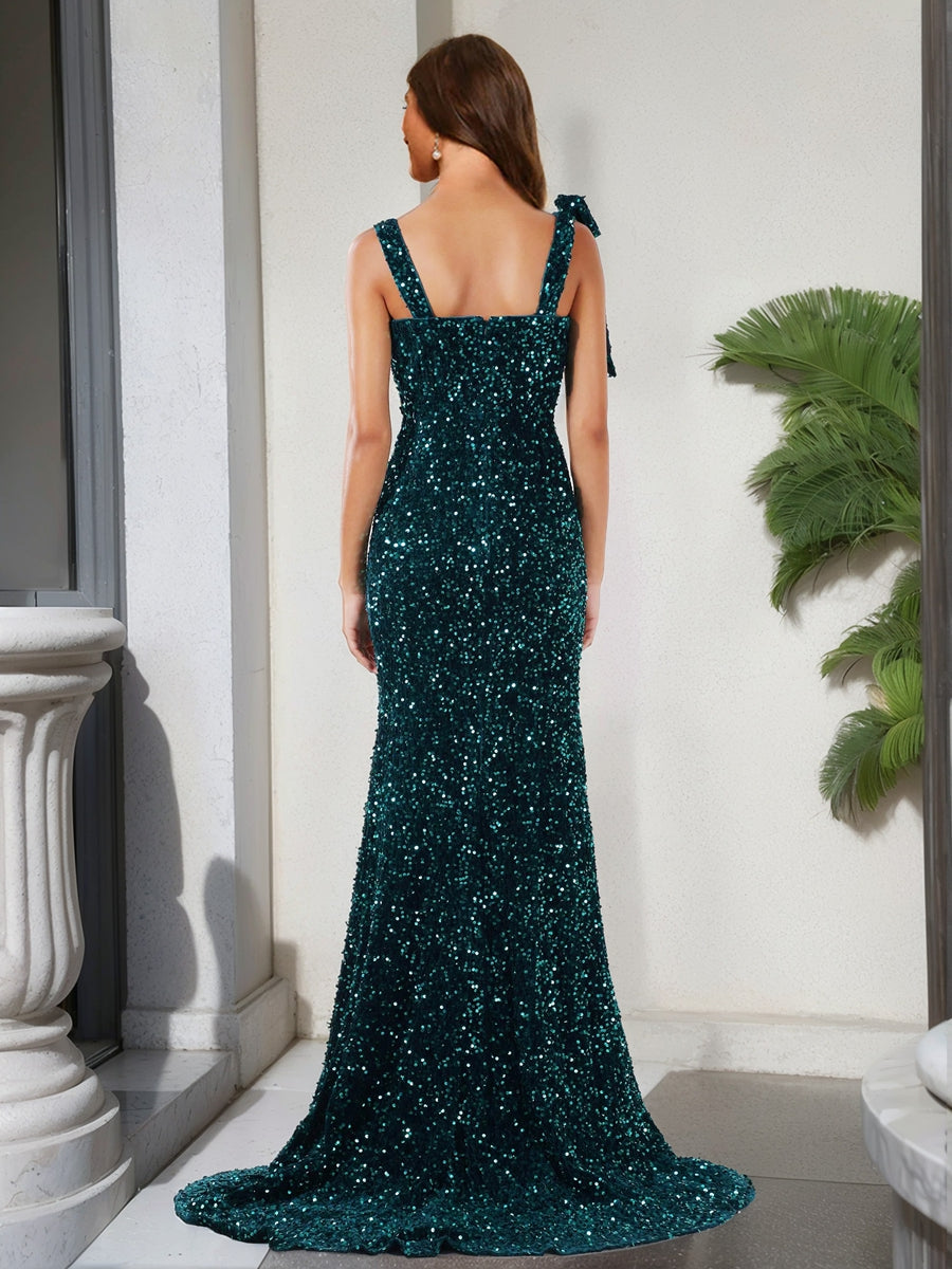 Sheath/Column V-Neck Sleeveless Formal Dresses with Split Side