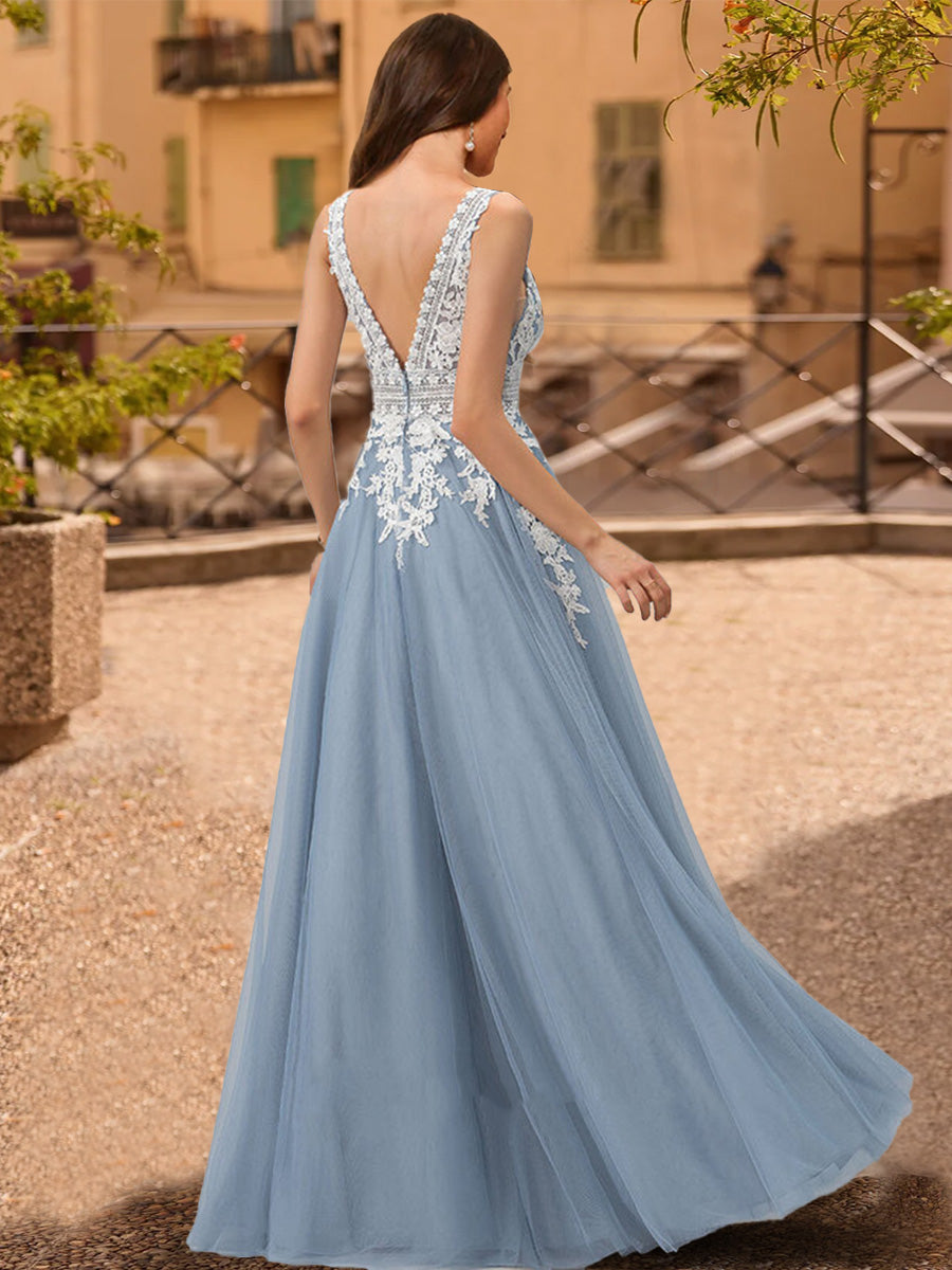 A-Line/Princess V-Neck Sleeveless Formal Dresses with Applique