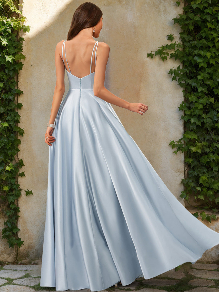 A-Line/Princess V-Neck Sleeveless Formal Dresses with Ruched