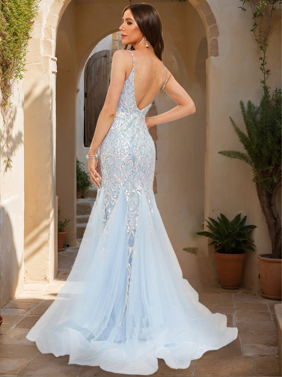 Trumpet/Mermaid V-Neck Sleeveless Formal Dresses with Applique