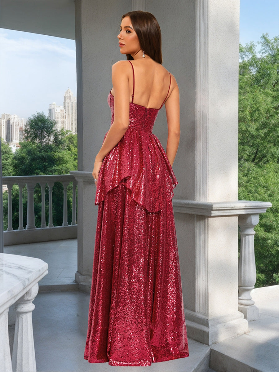A-Line/Princess Spaghetti Straps Sleeveless Formal Dresses with Split Side