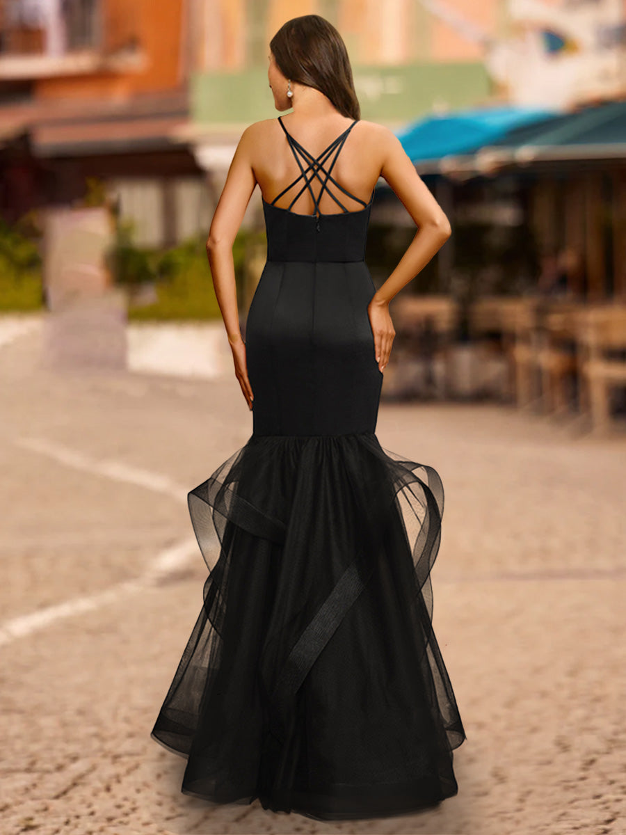 Trumpet/Mermaid V-Neck Sleeveless Tiered Formal Dresses