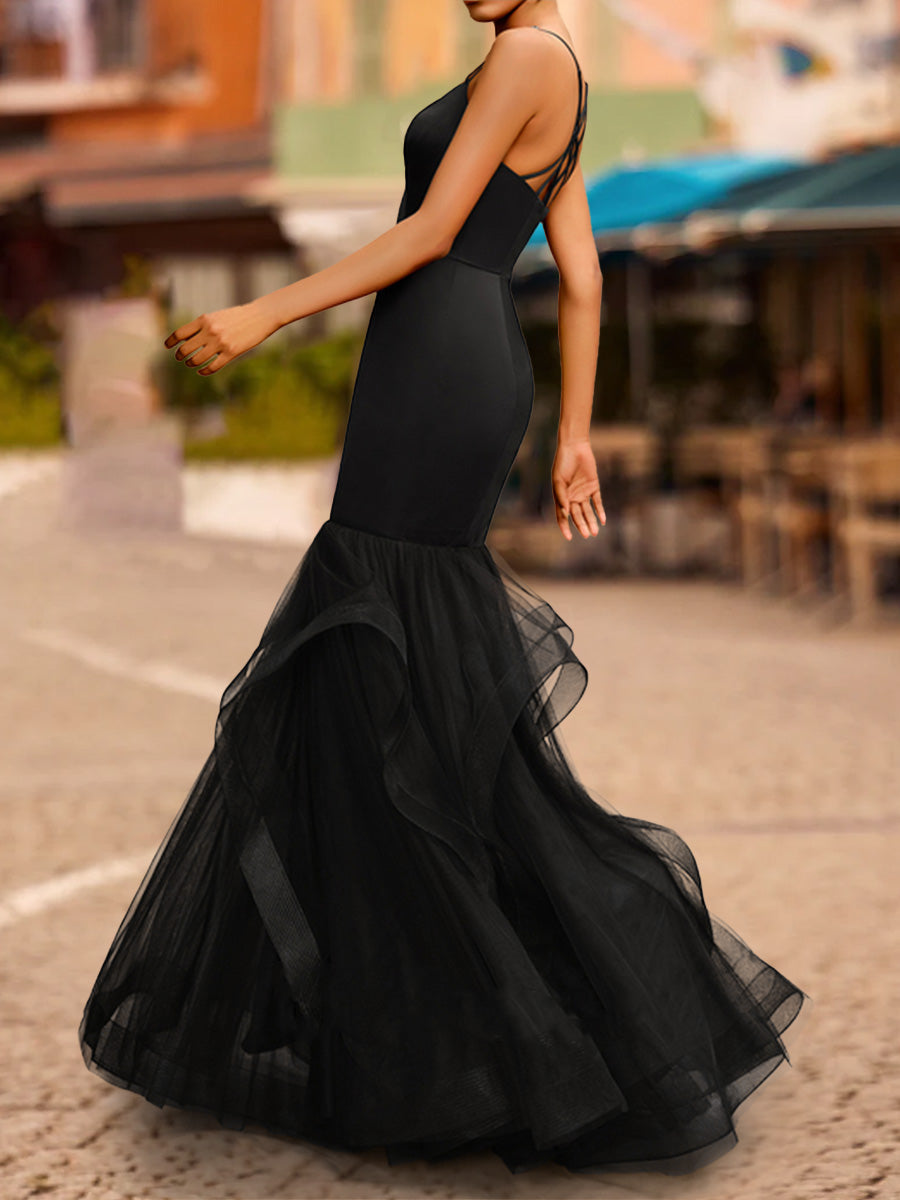 Trumpet/Mermaid V-Neck Sleeveless Tiered Formal Dresses