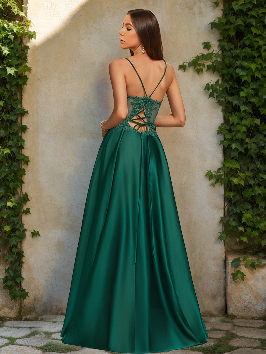 A-Line/Princess V-Neck Sleeveless Formal Dresses with Split Side