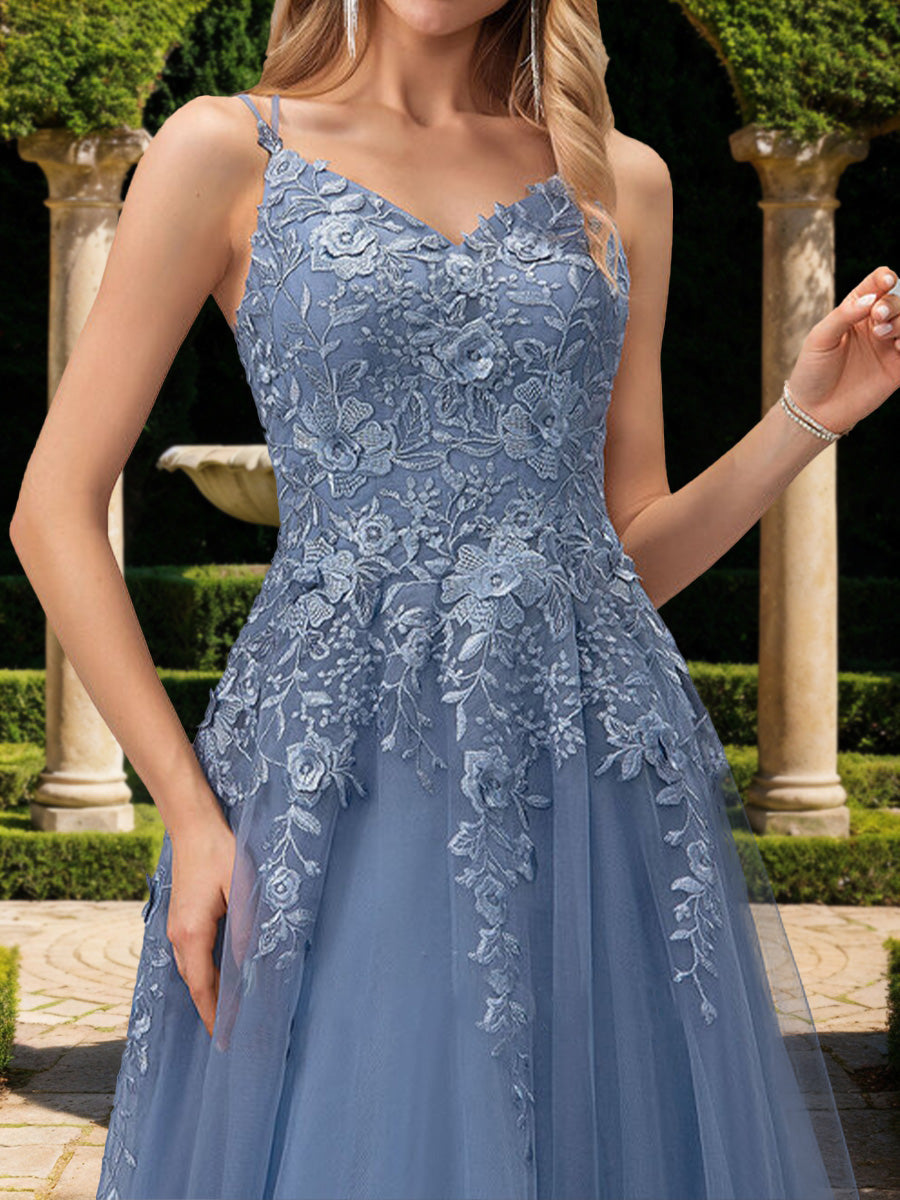 A-Line/Princess V-Neck Sleeveless Formal Dresses with Applique