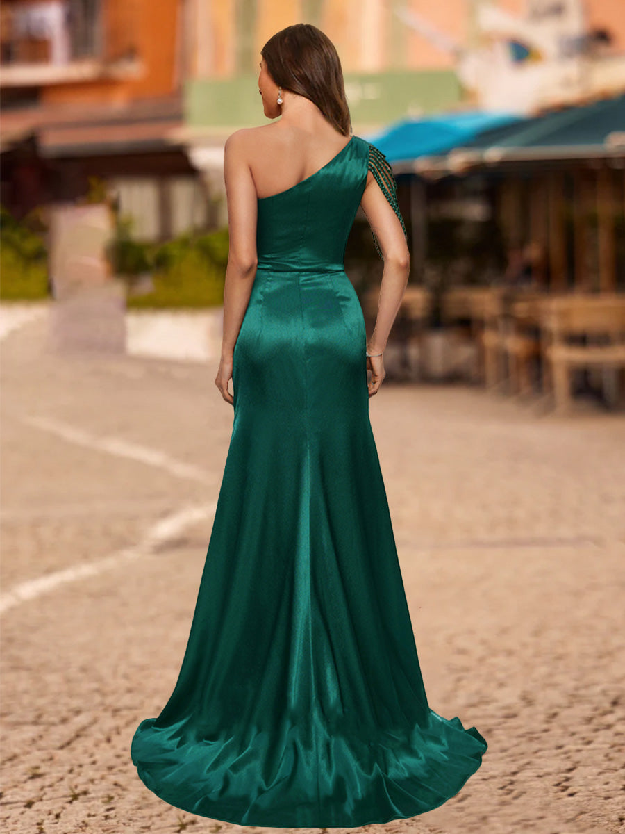 Sheath/Column One-Shoulder Asymmetrical Formal Dresses with Split Side