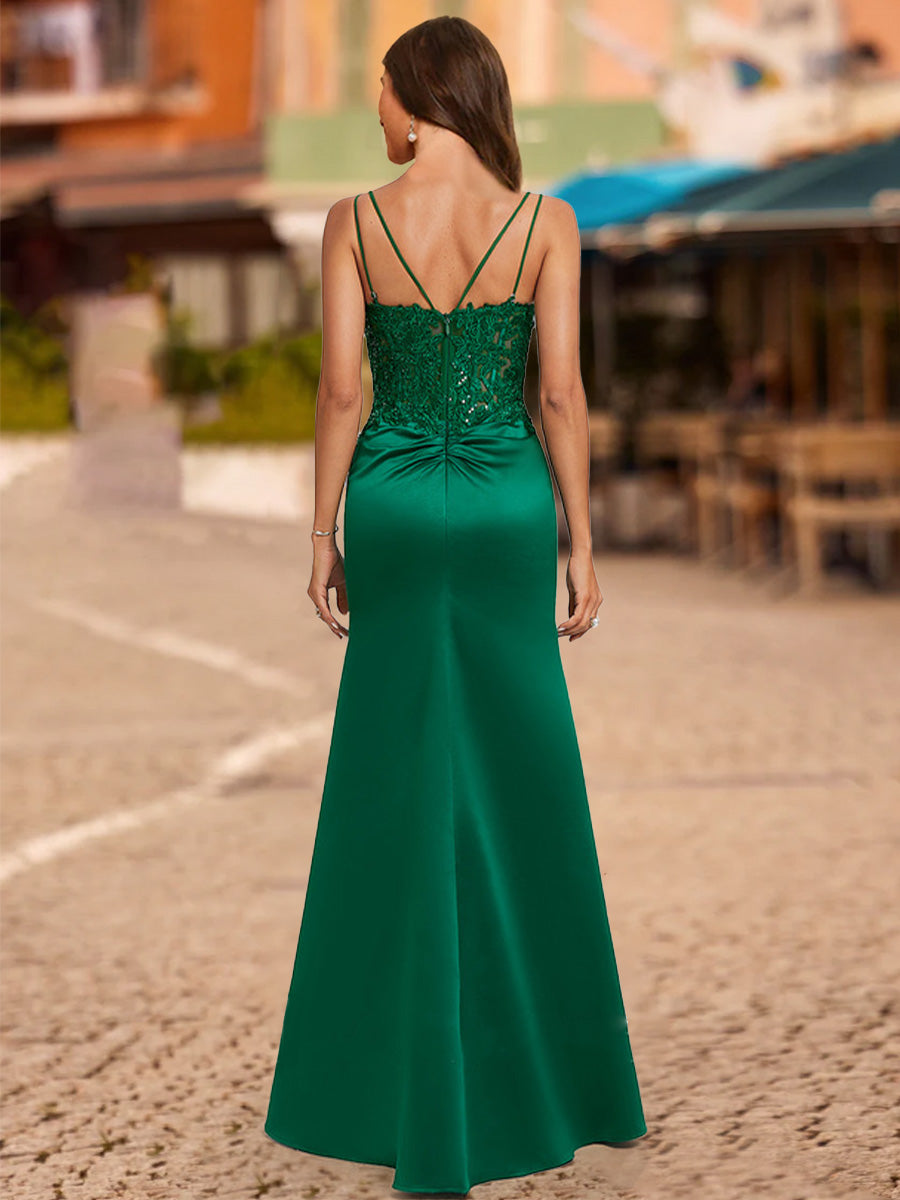 Trumpet/Mermaid V-Neck Sleeveless Formal Dresses with Split Side
