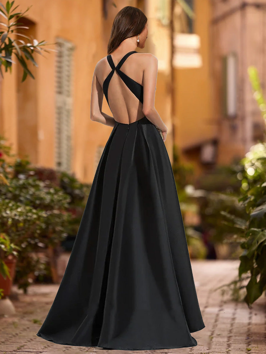 A-Line/Princess V-Neck Sleeveless Formal Dresses with Ruffles