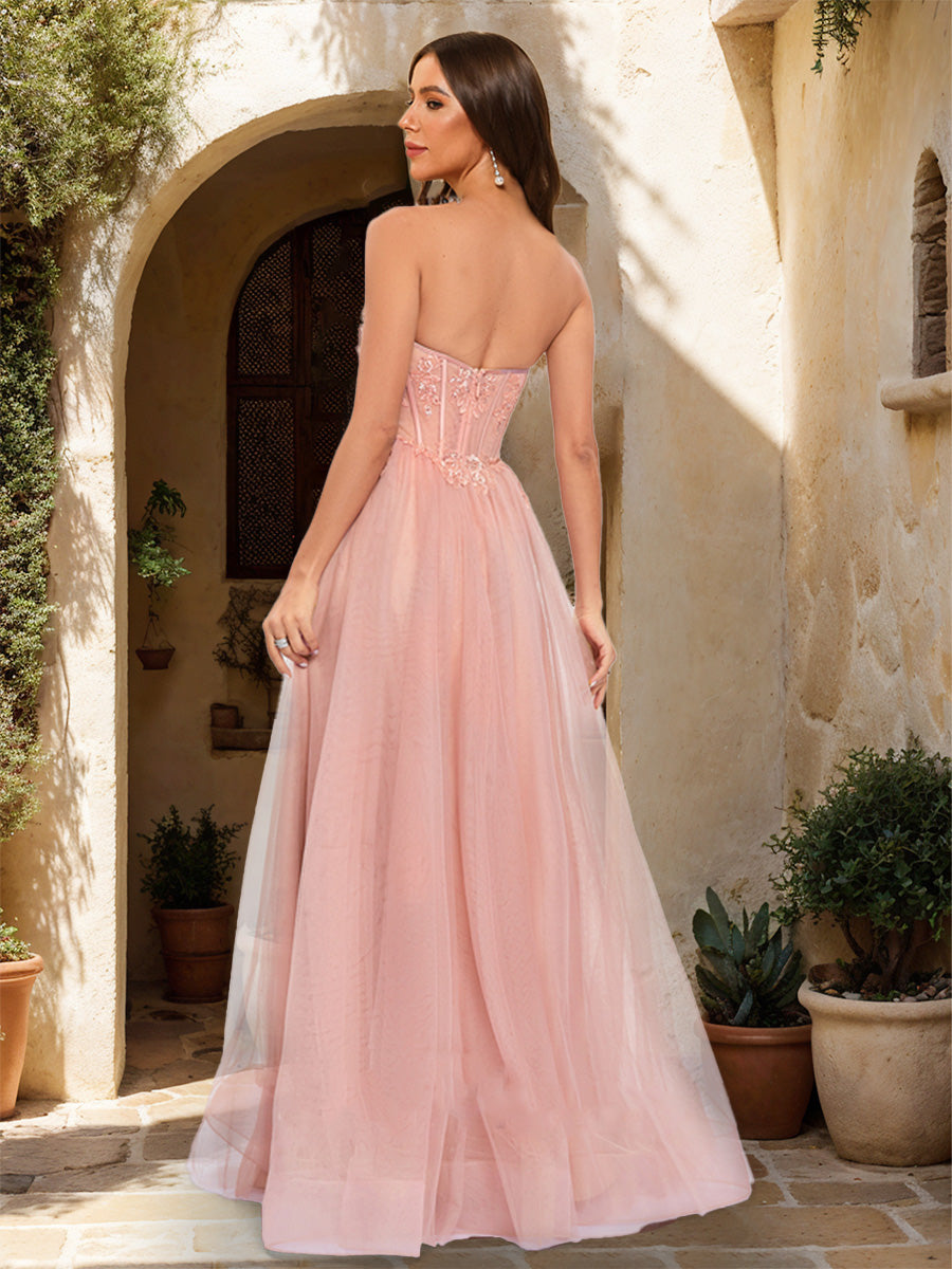 A-Line/Princess Strapless Sleeveless Formal Dresses with Applique