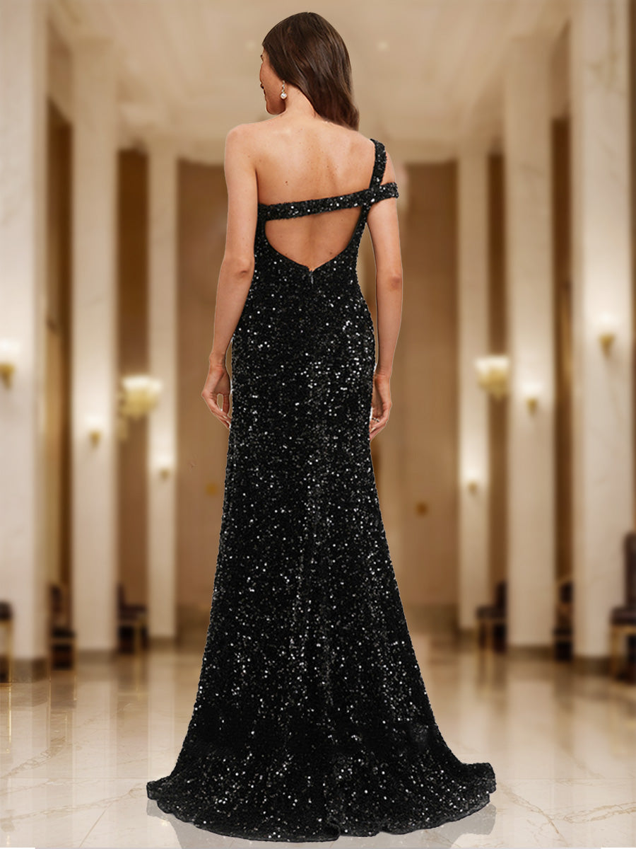 Sheath/Column One-Shoulder Asymmetrical Formal Dresses with Split Side