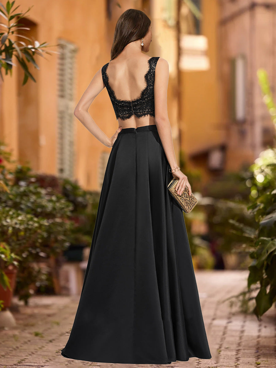 A-Line/Princess V-Neck Sleeveless Formal Dresses with Split Side