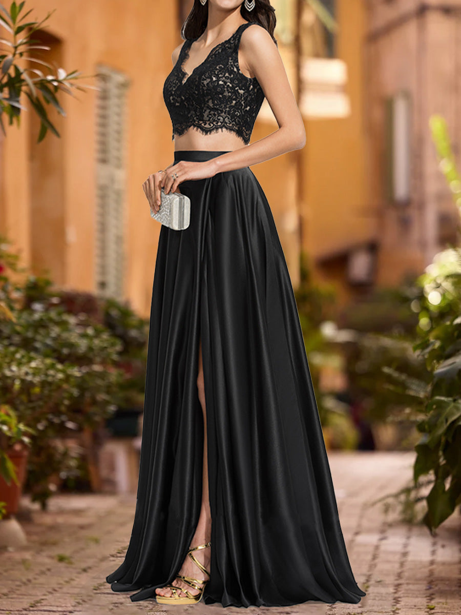 A-Line/Princess V-Neck Sleeveless Formal Dresses with Split Side