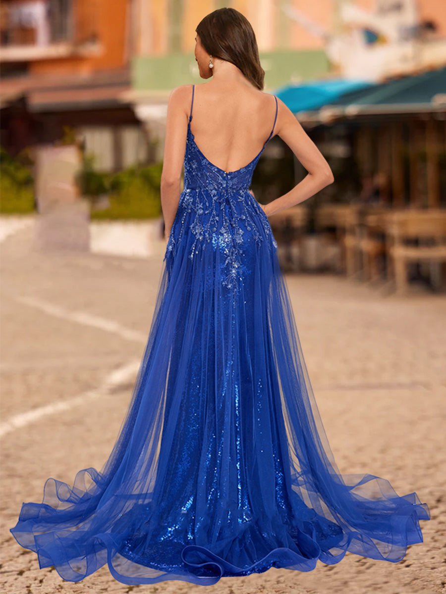 Trumpet/Mermaid Square Neck Sleeveless Formal Dresses with Sequins