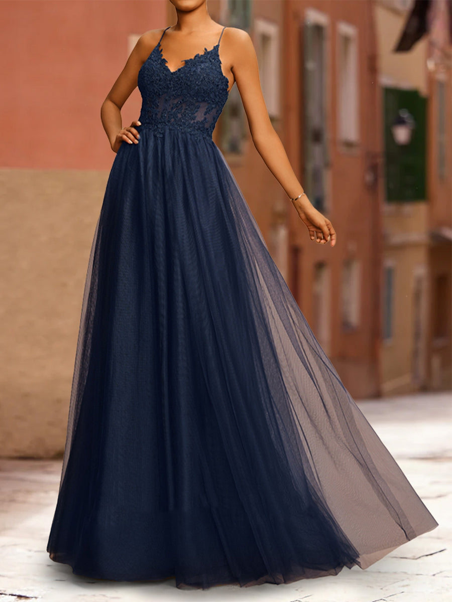 A-Line/Princess V-Neck Sleeveless Formal Dresses with Applique