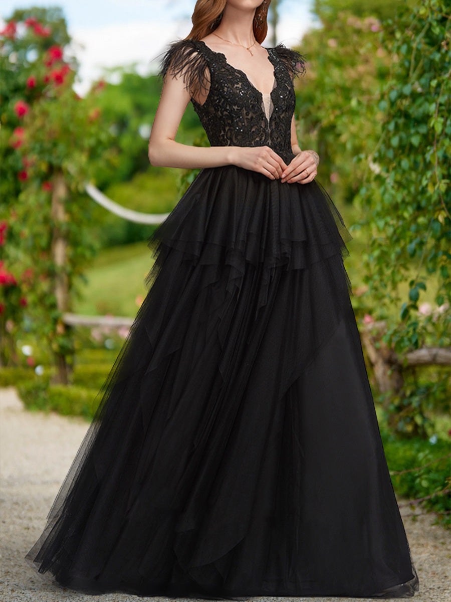 Ball Gown V-Neck Sleeveless Sequins Formal Dresses
