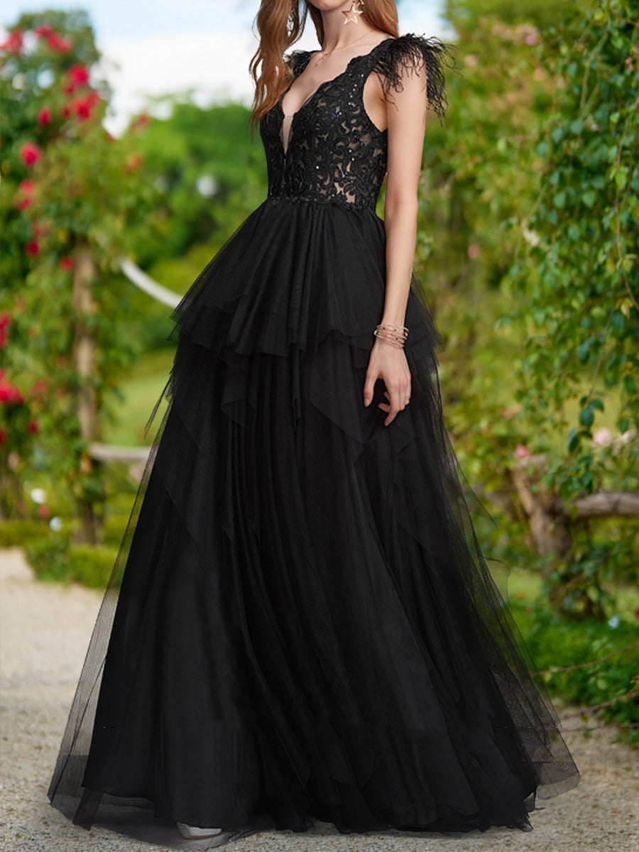 Ball Gown V-Neck Sleeveless Sequins Formal Dresses