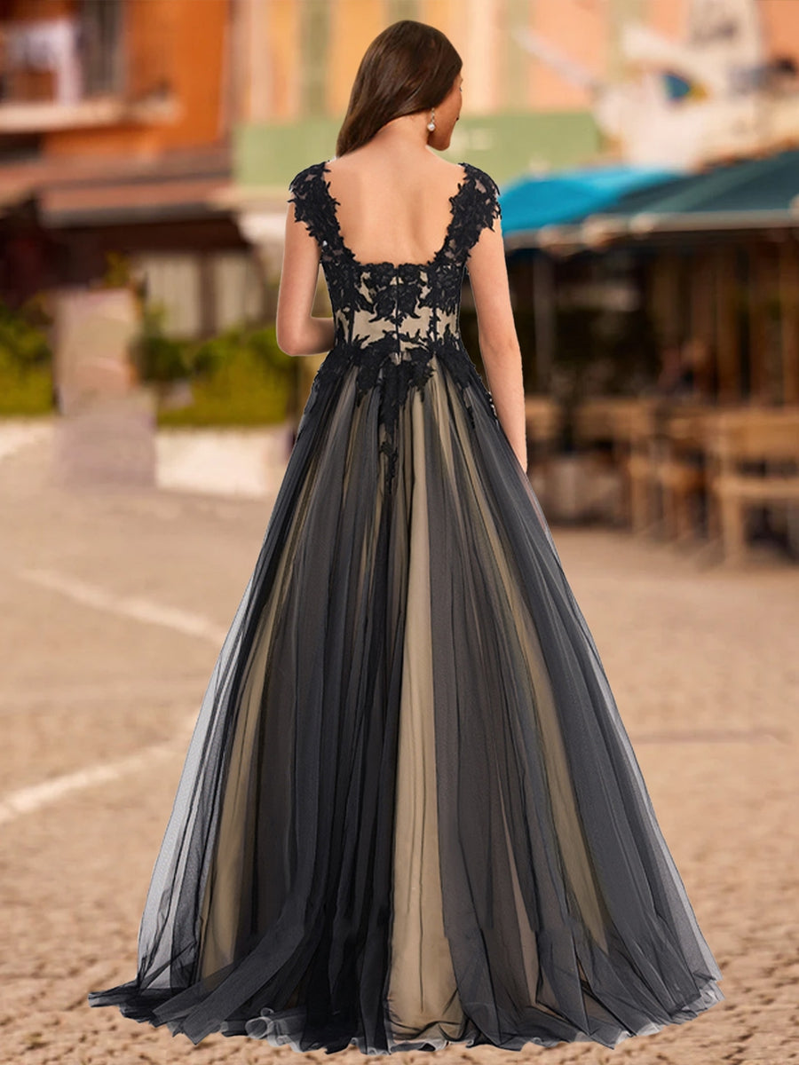 Ball Gown V-Neck Sleeveless Applique Formal Dresses