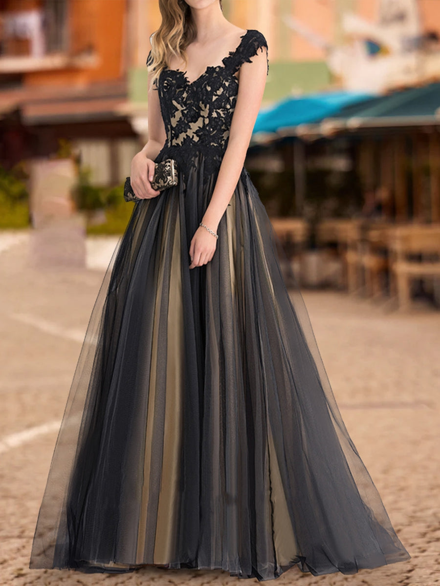 Ball Gown V-Neck Sleeveless Applique Formal Dresses