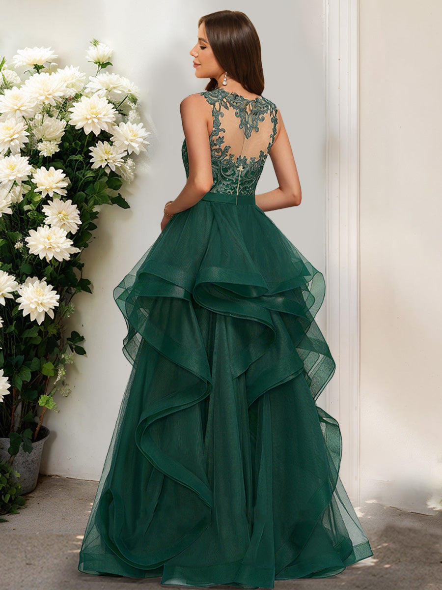 Ball Gown Scoop Sleeveless Ruffles Formal Dresses