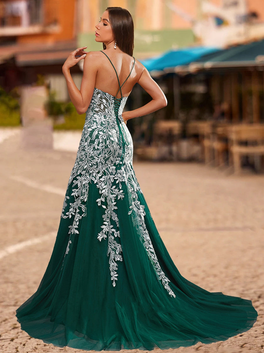 Trumpet/Mermaid Scoop Sleeveless Lace Formal Dresses