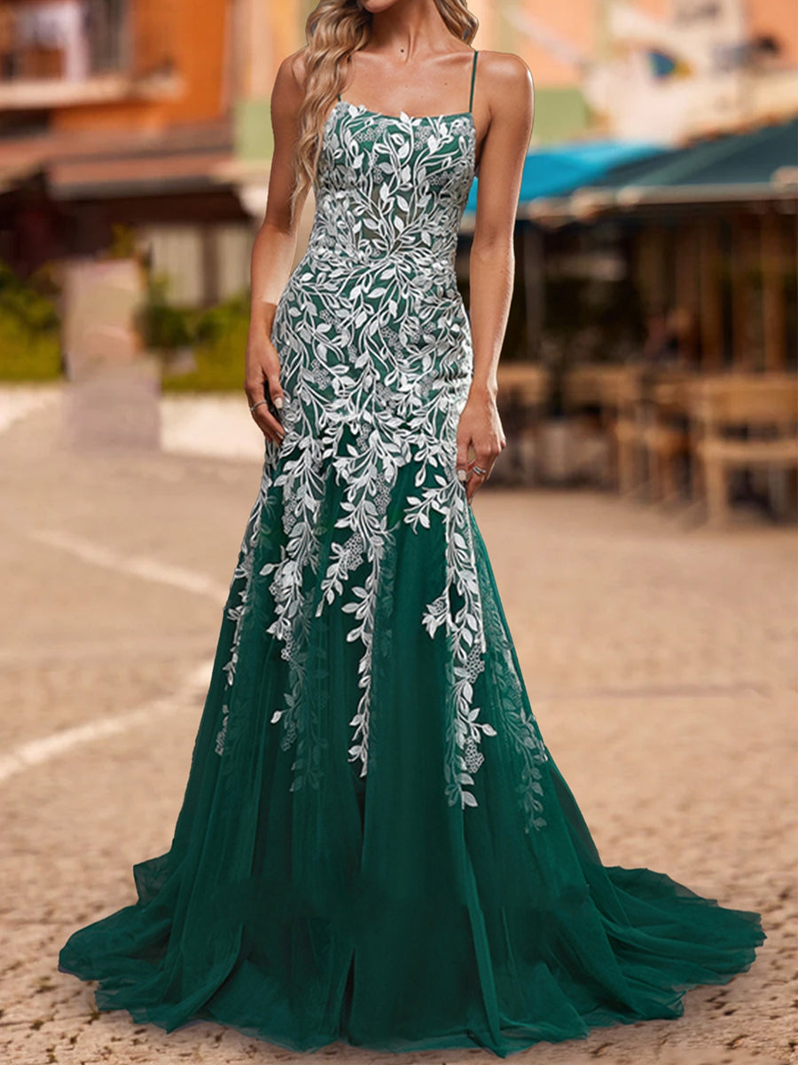 Trumpet/Mermaid Scoop Sleeveless Lace Formal Dresses