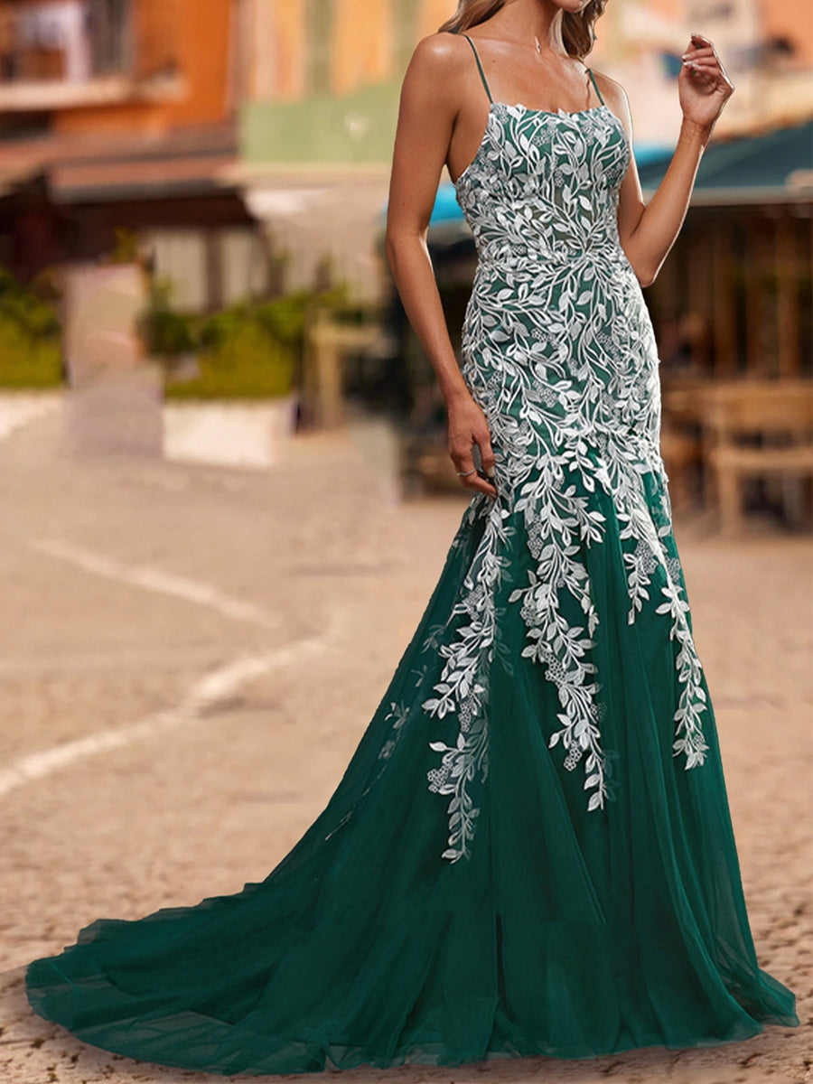 Trumpet/Mermaid Scoop Sleeveless Lace Formal Dresses