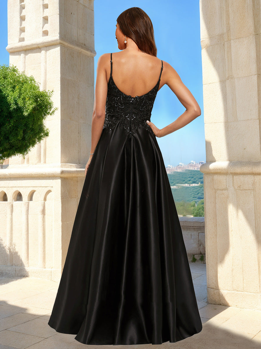 A-Line/Princess Scoop Sleeveless Sequins Formal Dresses
