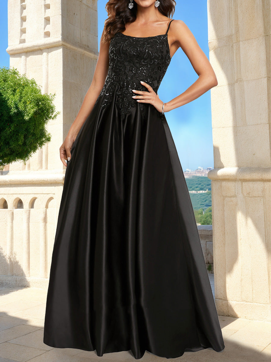 A-Line/Princess Scoop Sleeveless Sequins Formal Dresses