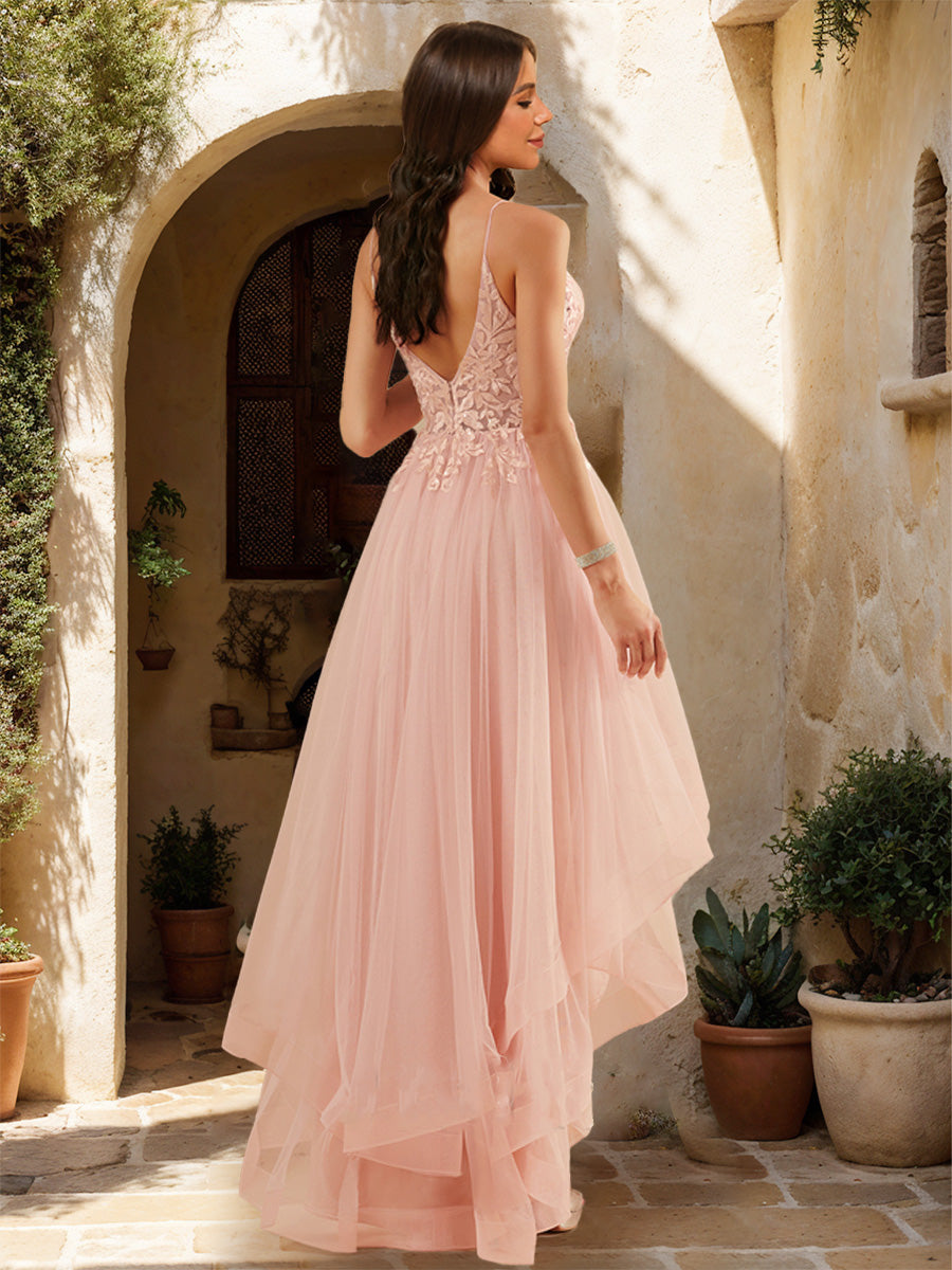 A-Line/Princess V-Neck Sleeveless Lace Formal Dresses