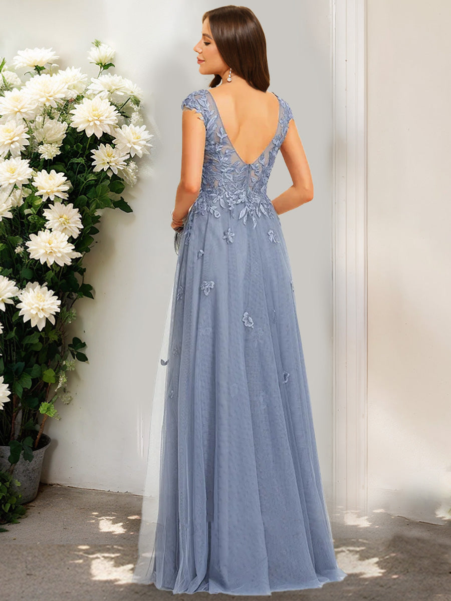 A-Line/Princess V-Neck Sleeveless Applique Formal Dresses