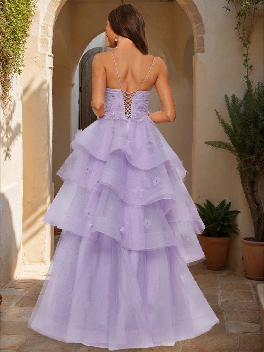 Ball Gown Sweetheart Sleeveless Tiered Formal Dresses