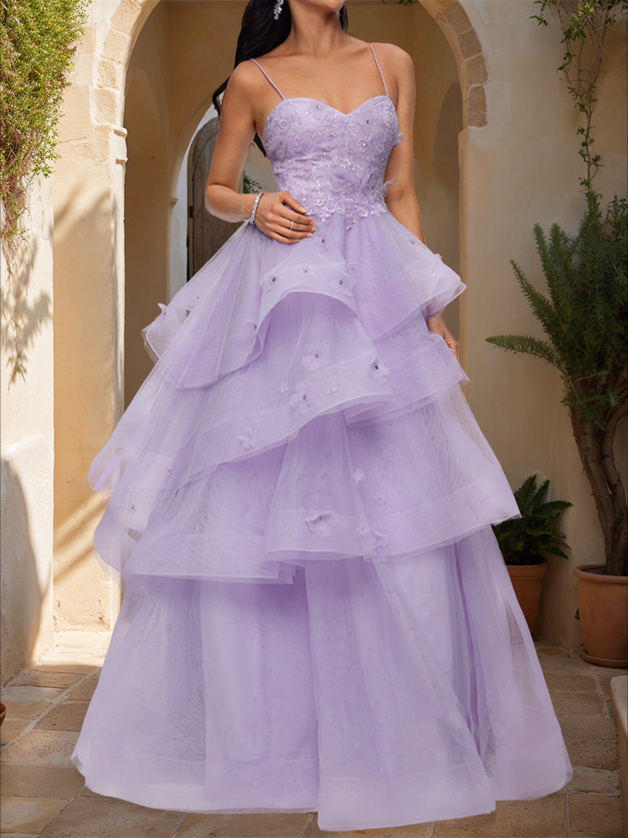 Ball Gown Sweetheart Sleeveless Tiered Formal Dresses