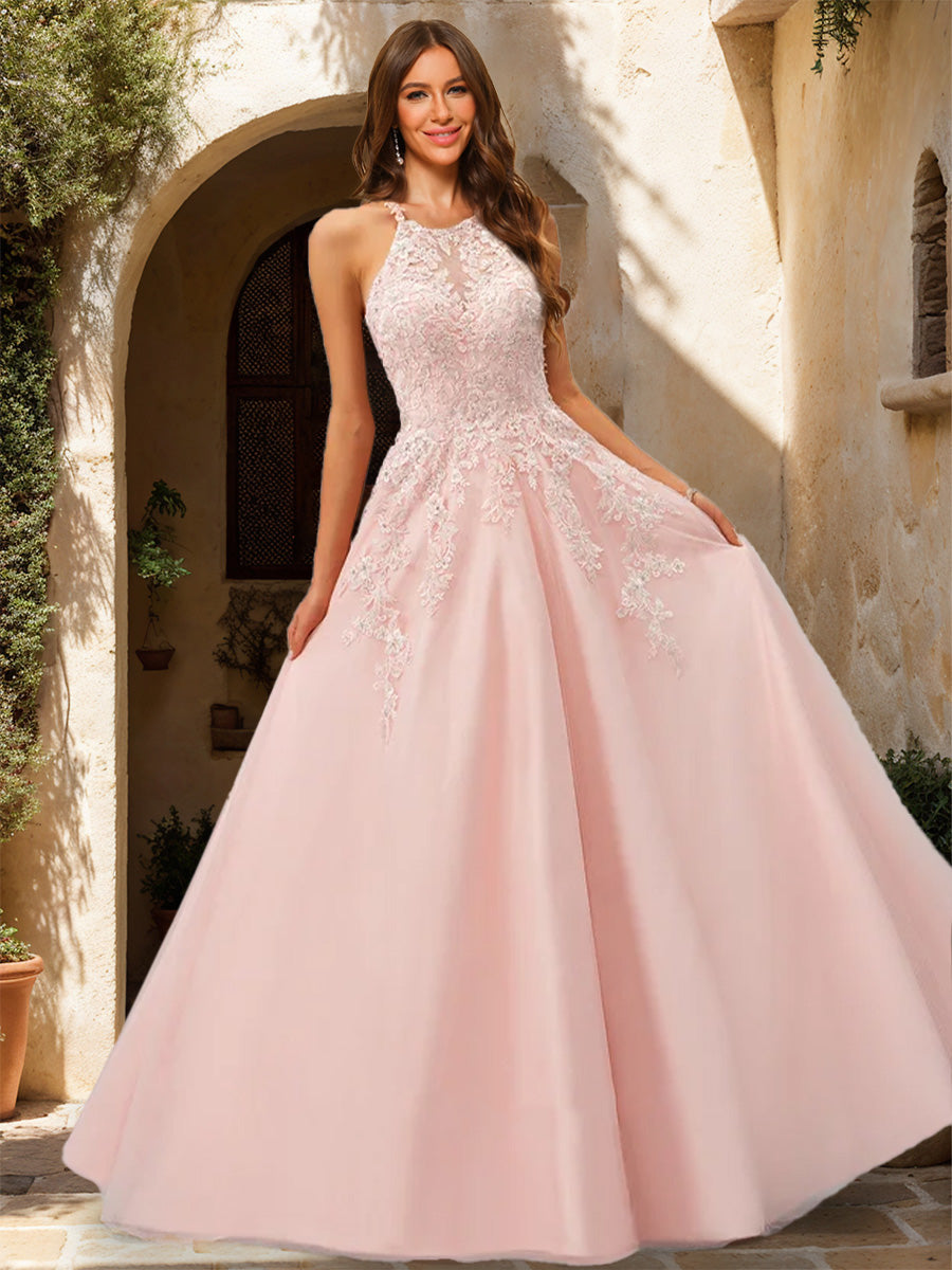 A-Line/Princess Halter Sleeveless Sequins Formal Dresses