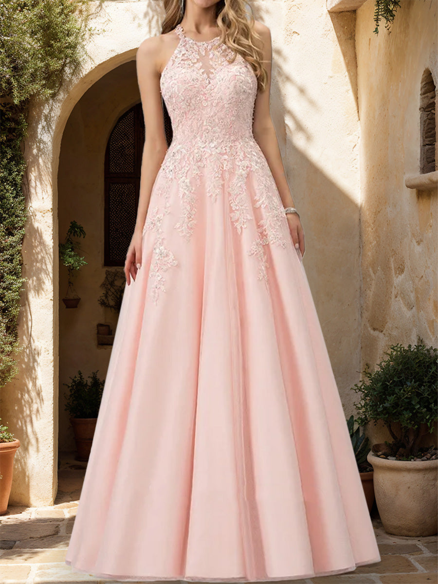 A-Line/Princess Halter Sleeveless Sequins Formal Dresses