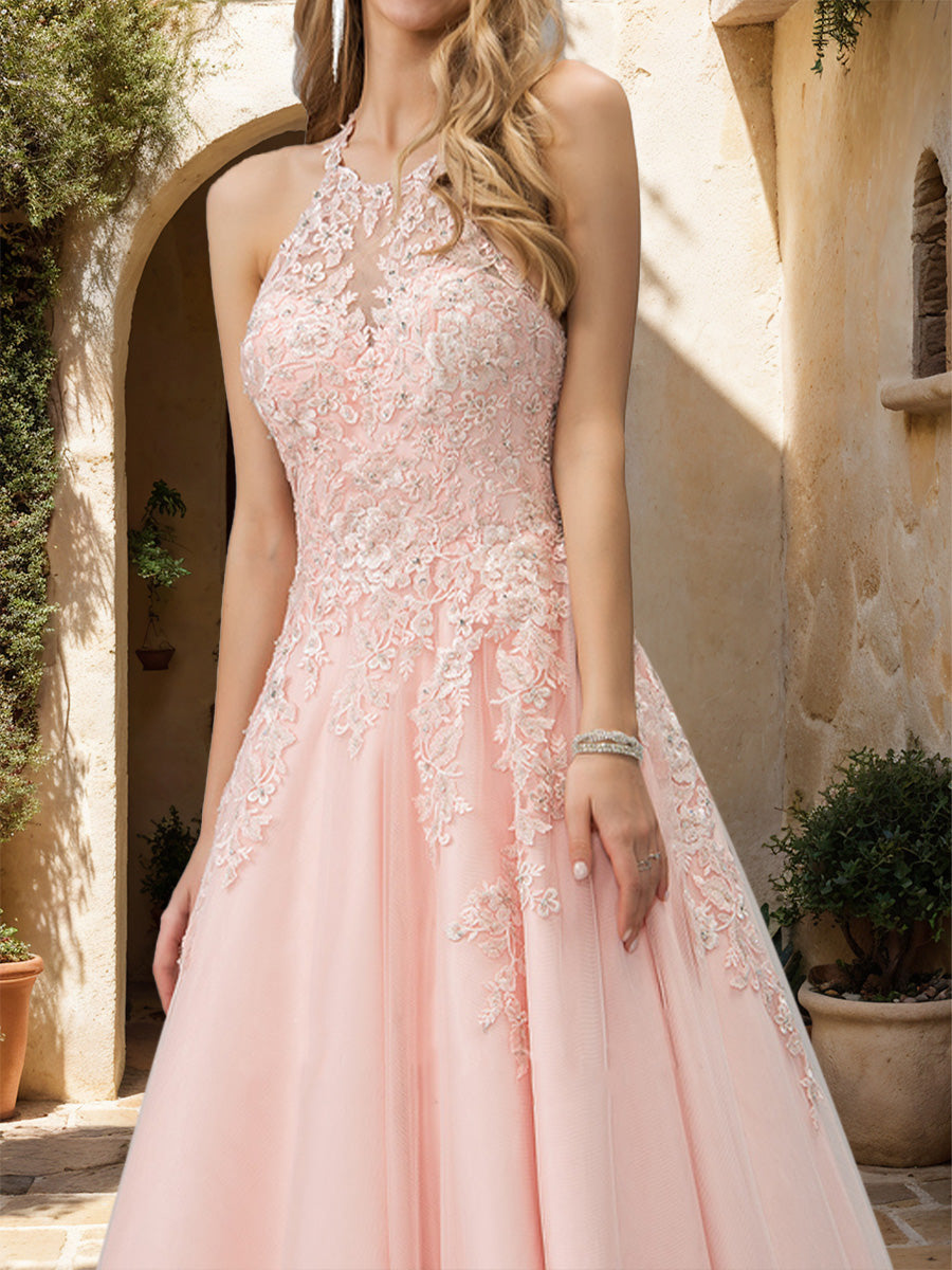 A-Line/Princess Halter Sleeveless Sequins Formal Dresses