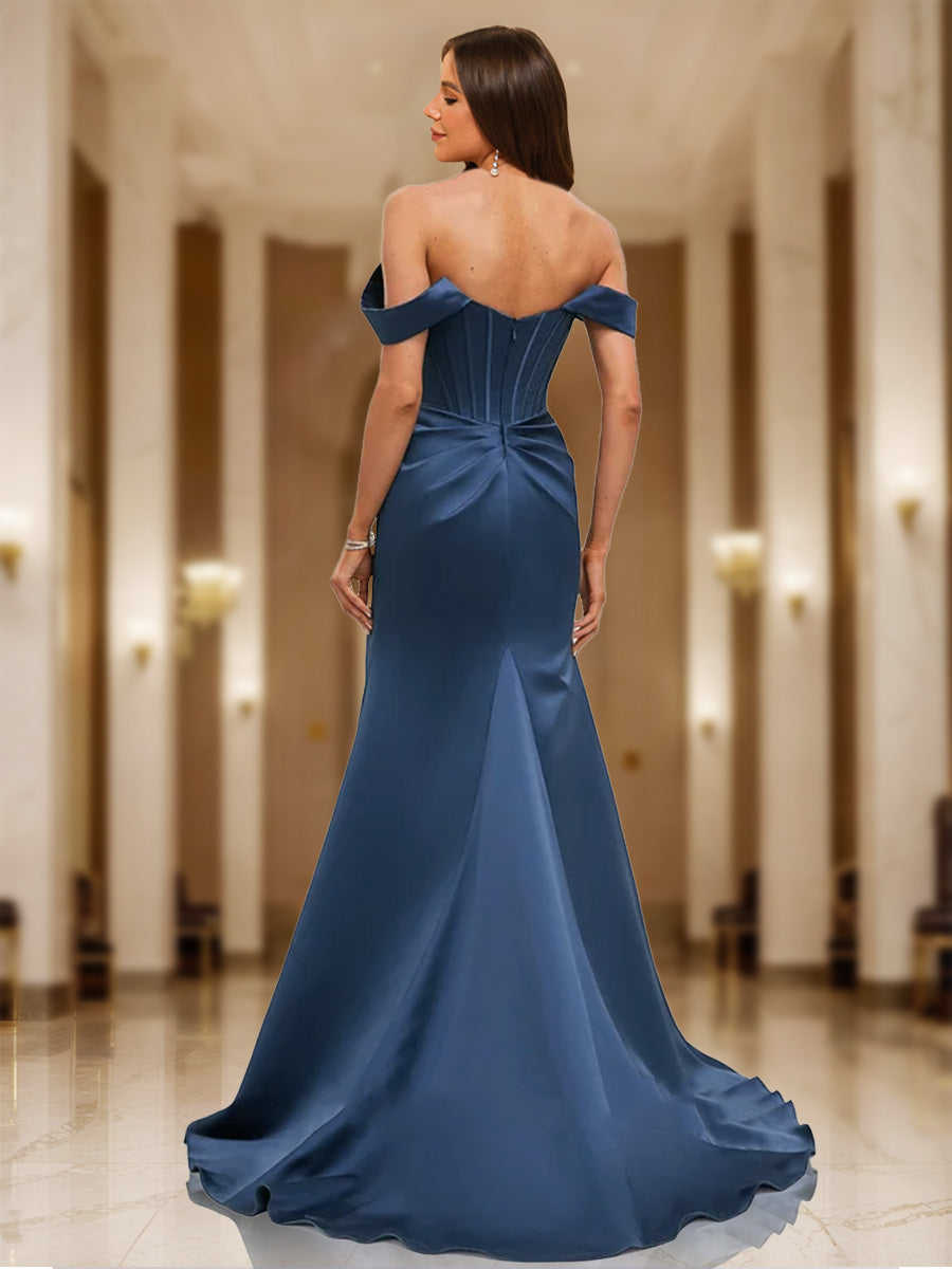 Trumpet/Mermaid Off-the-Shoulder Short Sleeves Ruched Formal Dresses