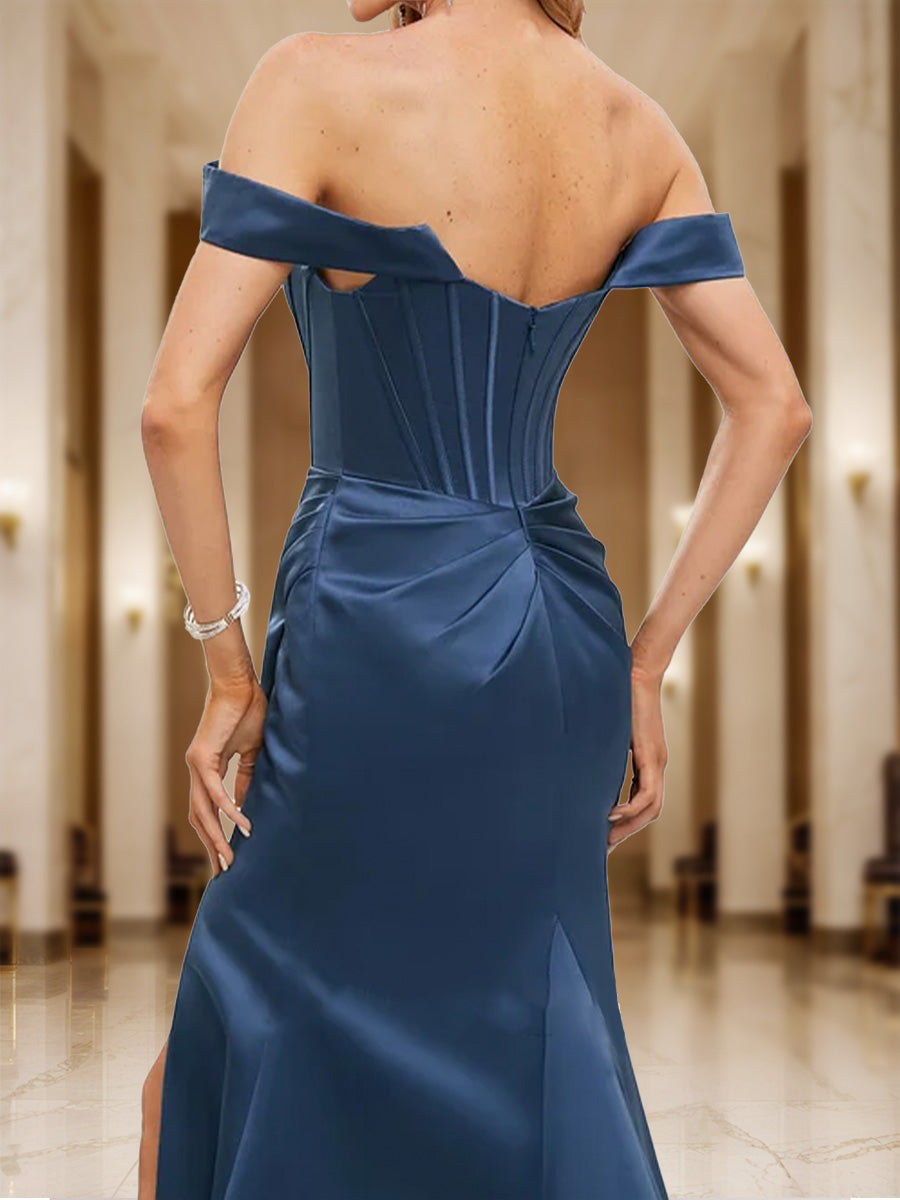 Trumpet/Mermaid Off-the-Shoulder Short Sleeves Ruched Formal Dresses