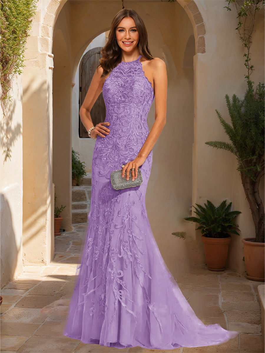 Trumpet/Mermaid Halter Sleeveless Applique Formal Dresses