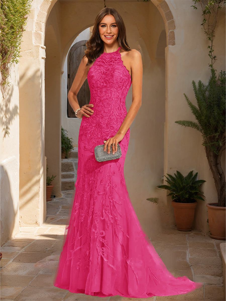 Trumpet/Mermaid Halter Sleeveless Applique Formal Dresses