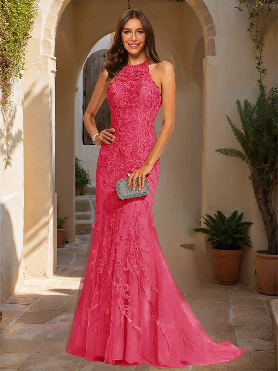 Trumpet/Mermaid Halter Sleeveless Applique Formal Dresses