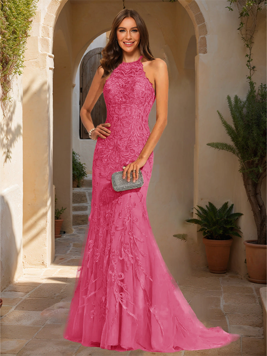 Trumpet/Mermaid Halter Sleeveless Applique Formal Dresses