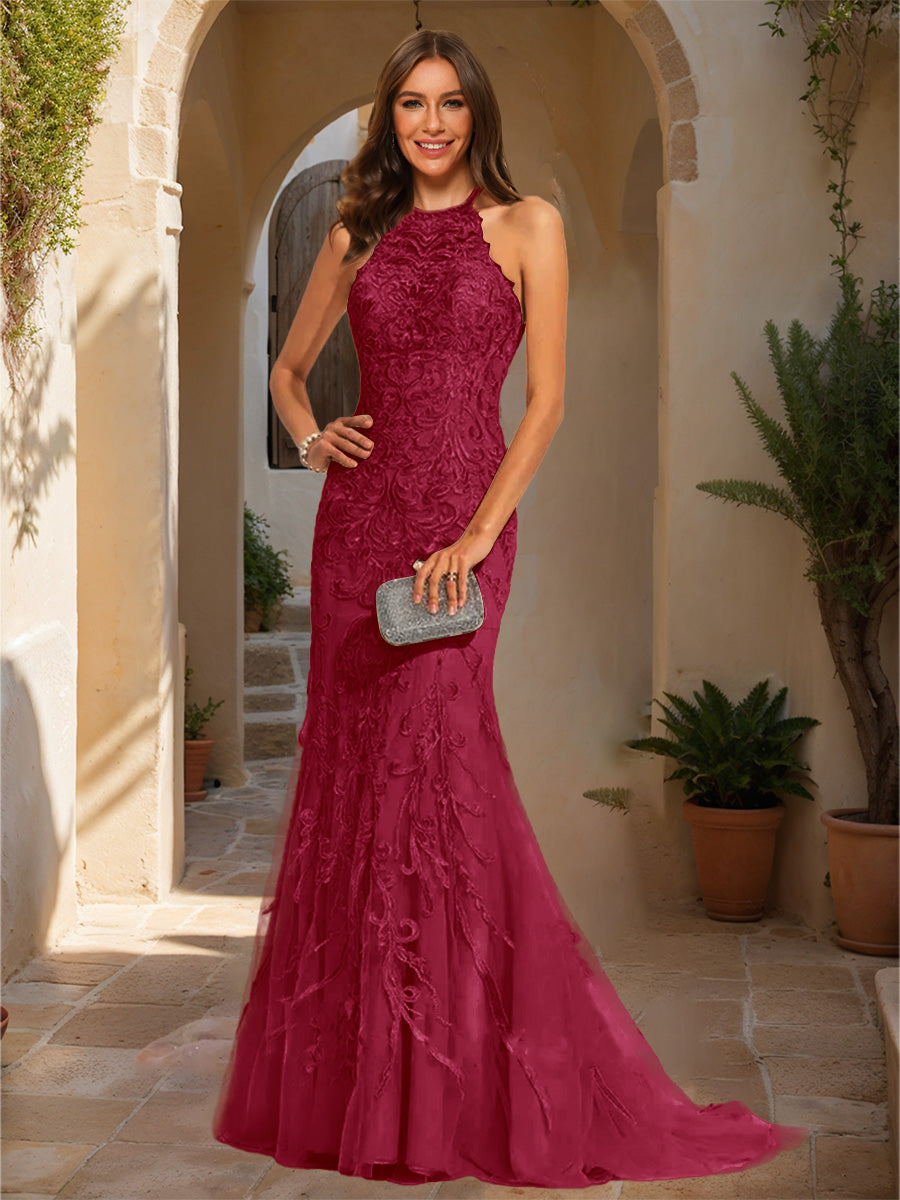 Trumpet/Mermaid Halter Sleeveless Applique Formal Dresses