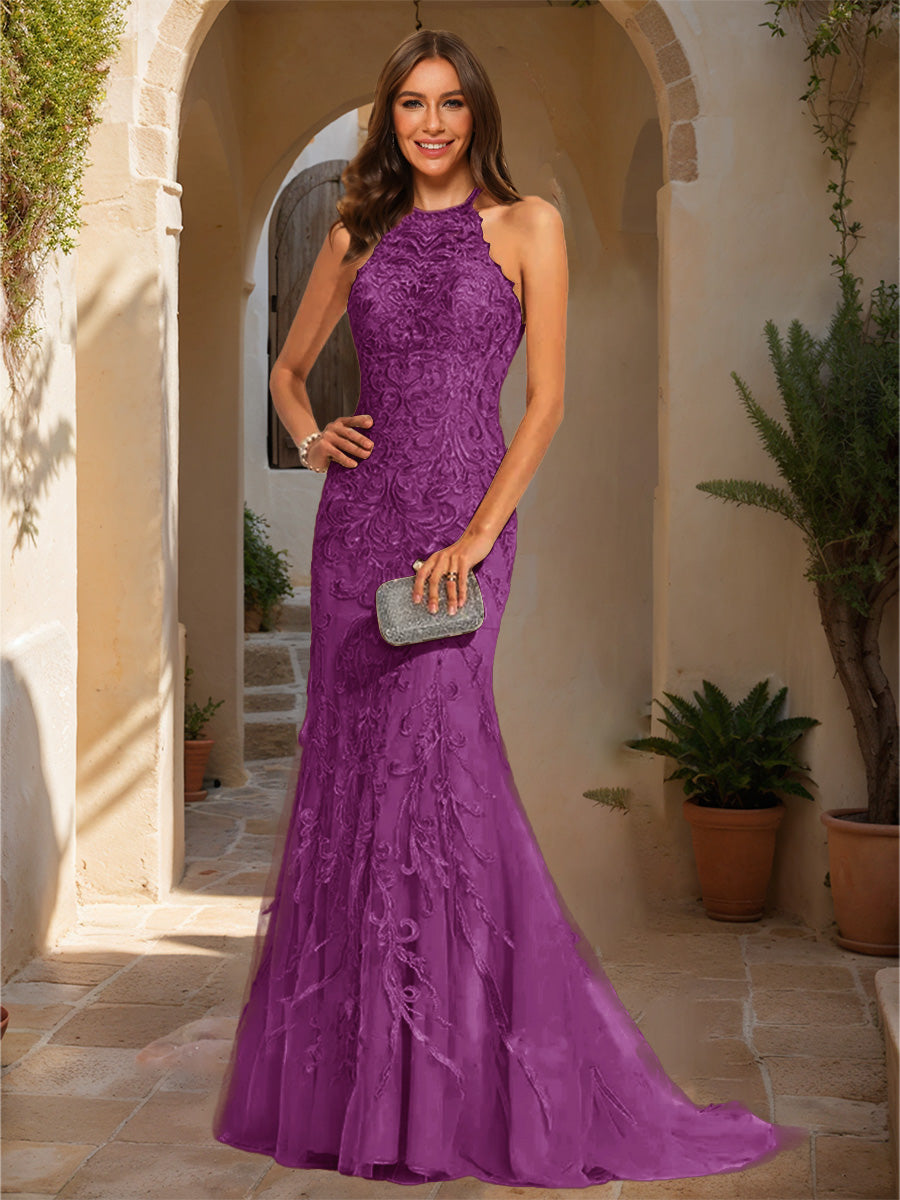 Trumpet/Mermaid Halter Sleeveless Applique Formal Dresses