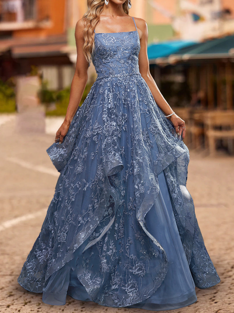 Ball Gown Square Neck Sleeveless Sequins Formal Dresses