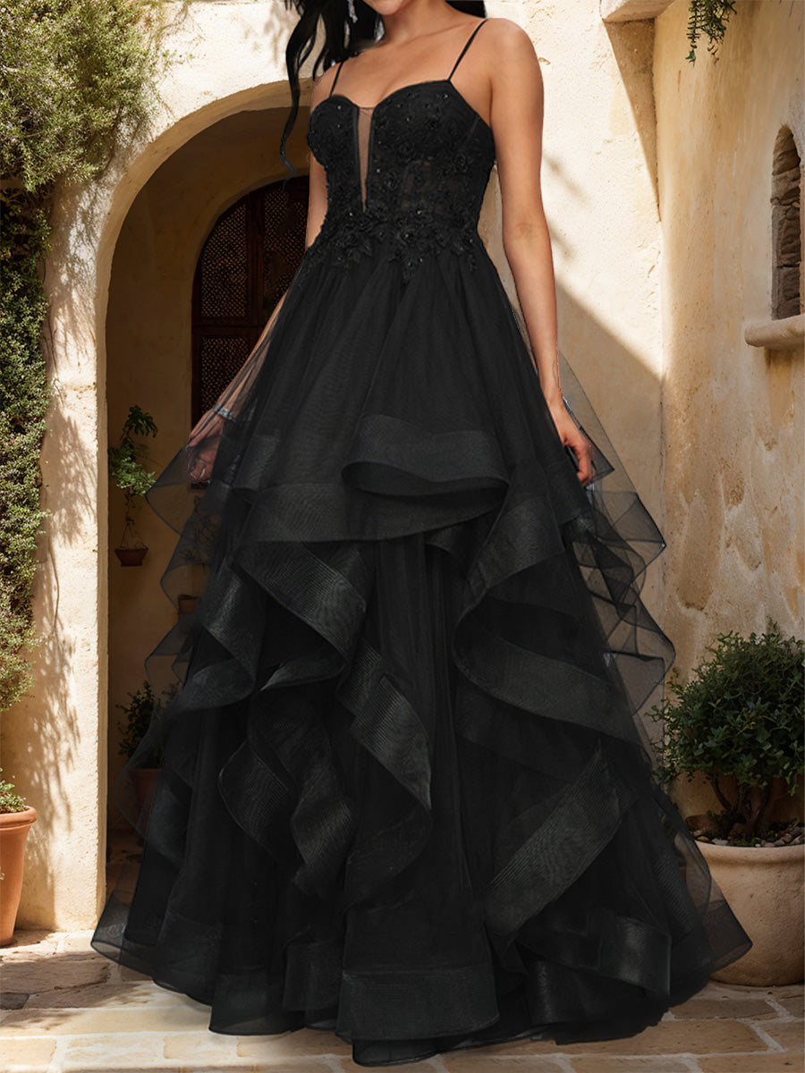 Ball Gown Sweetheart Sleeveless Tiered Formal Dresses
